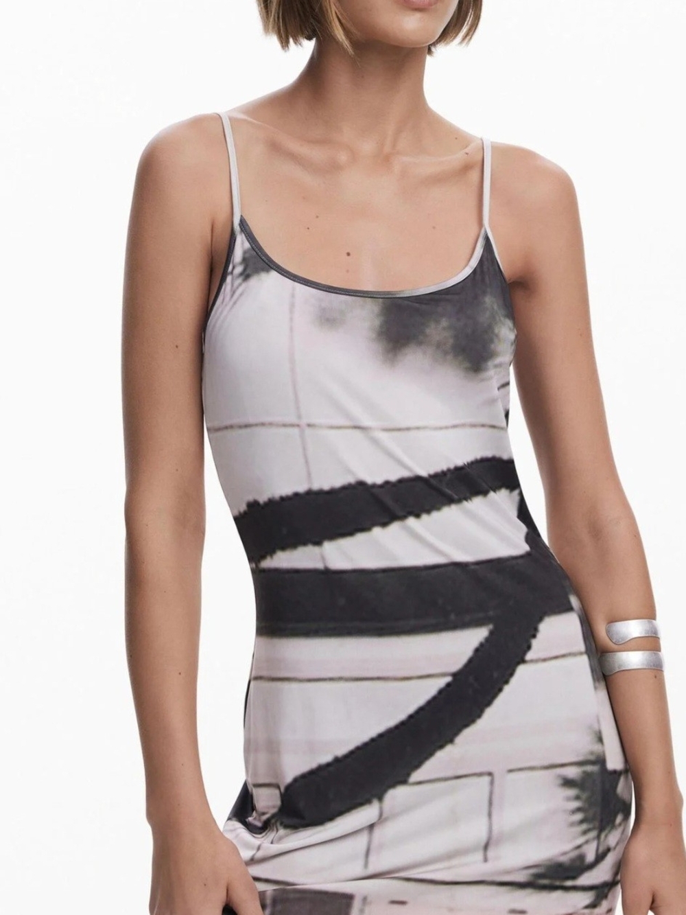 Desigual Black & White Graphic Slip Midi Dress - Picture 2 of 8